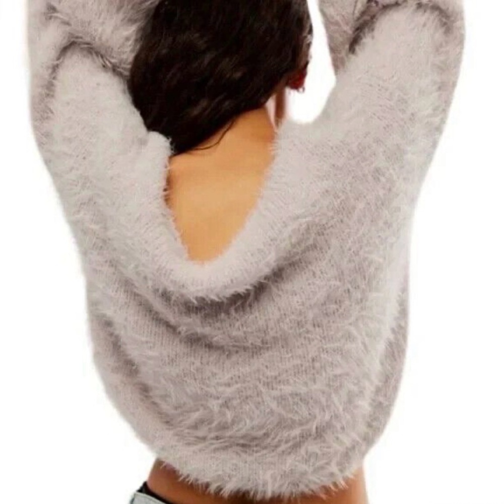 NWT Free People Flurry Violet Frost Lilac Fuzzy Pop Star Cropped Sweater Sz S